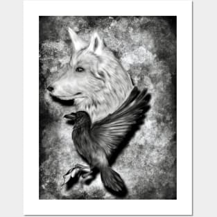 A wolf and a raven Posters and Art